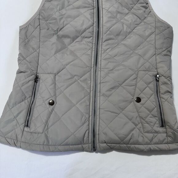 Gray Quilted Vest Jacket Full Zip Womens Small Pockets Mid Neck Puffer Preppy - Picture 14 of 16